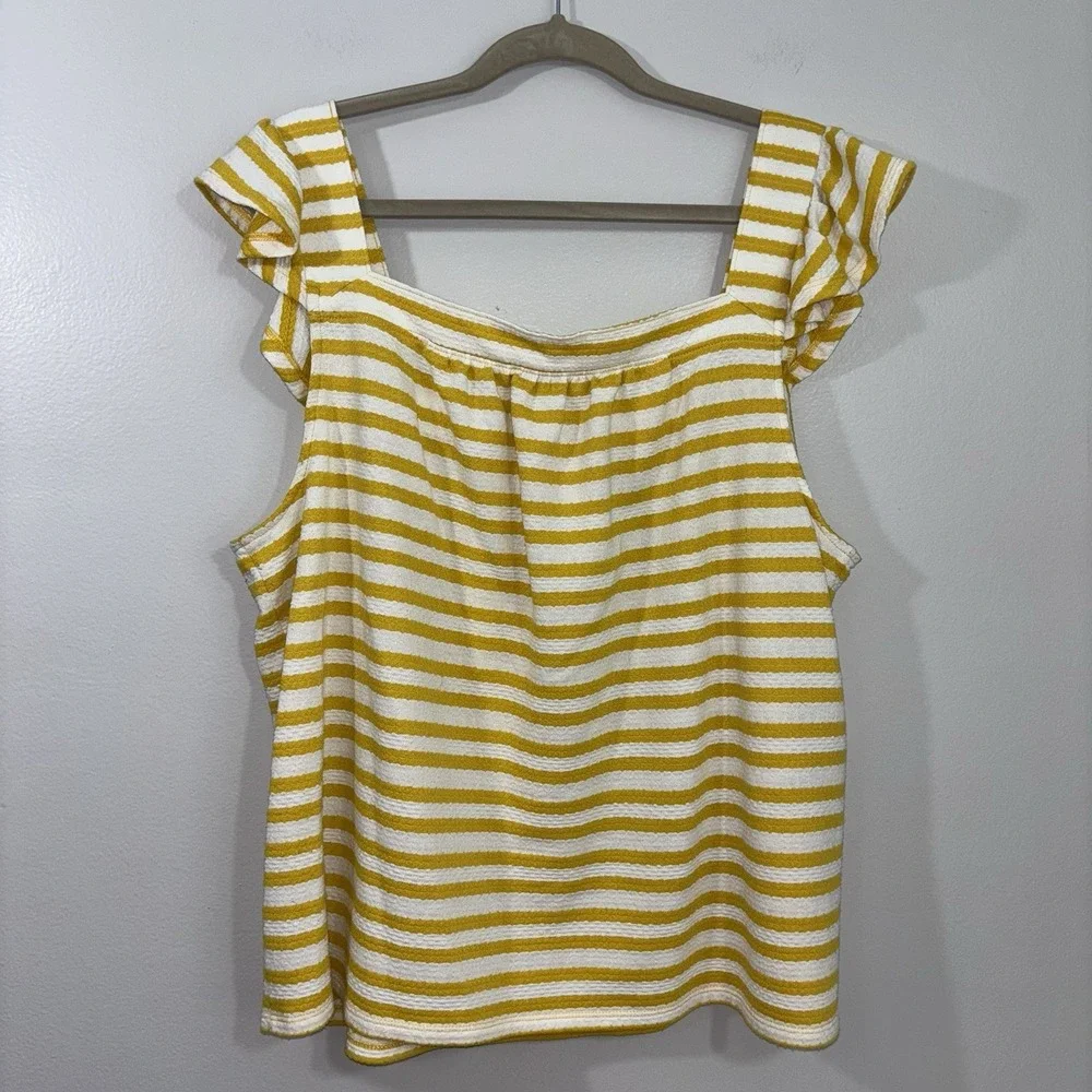 Loft Outlet Size XL Women's Yellow Cream Striped Ruffle Shoulder Tank Blouse